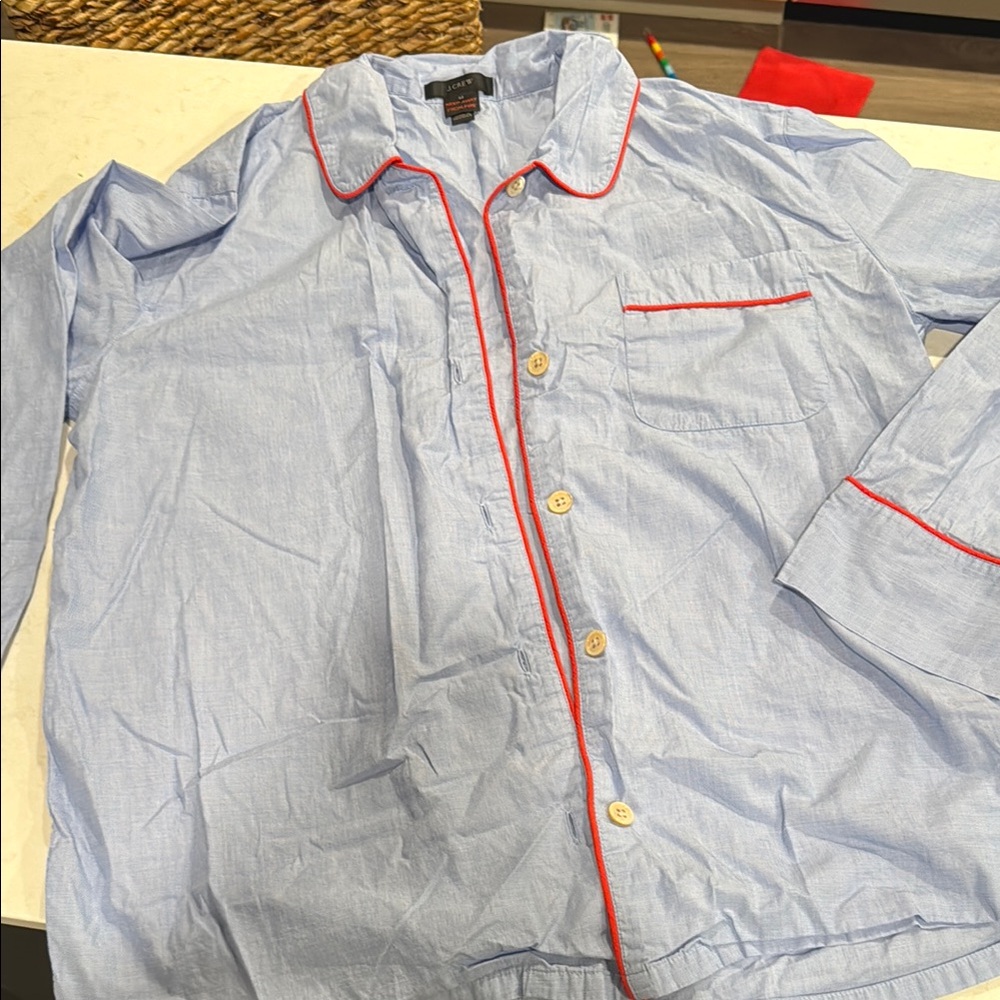 J crew Light Blue Pajama Top with Red Trim